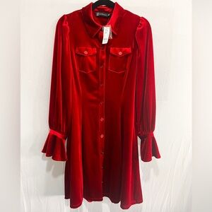 New York & Company Red Velvet Long Sleeve Dress